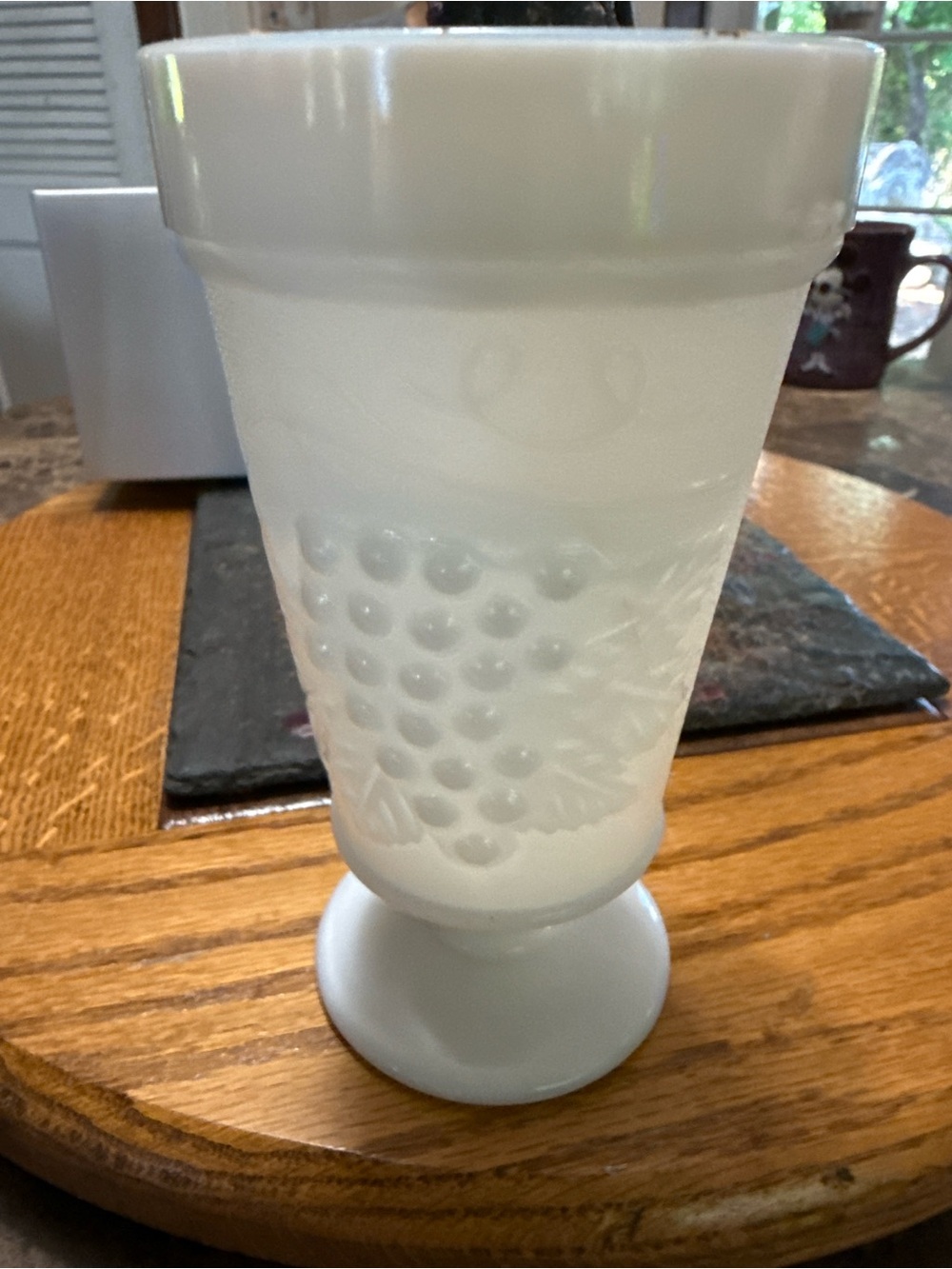 Vintage Milk Glass Grape Pattern Pedestal Goblets Set of 5 White Harvest Glasses